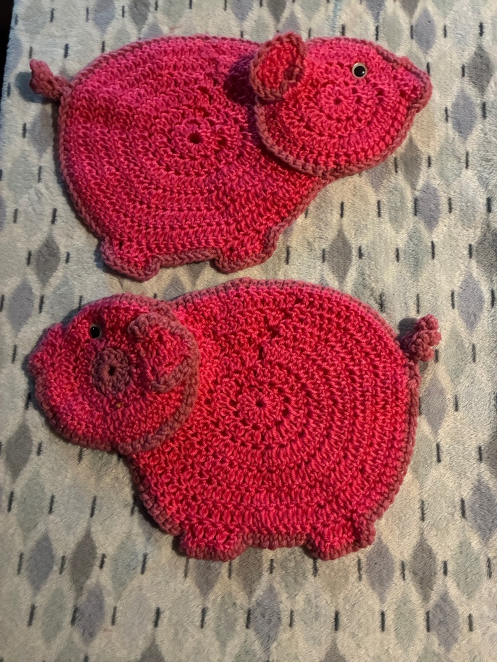 Handmade Pink Crocheted Pig Pot Holders - Set of 2